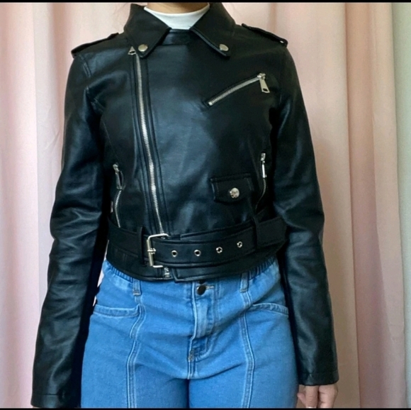 Haute Monde Jackets & Blazers - NEW Black Leather Motorcycle Jacket, size 8-10